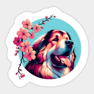 Tibetan Mastiff Blooms in Spring's Cherry Blossoms Sticker